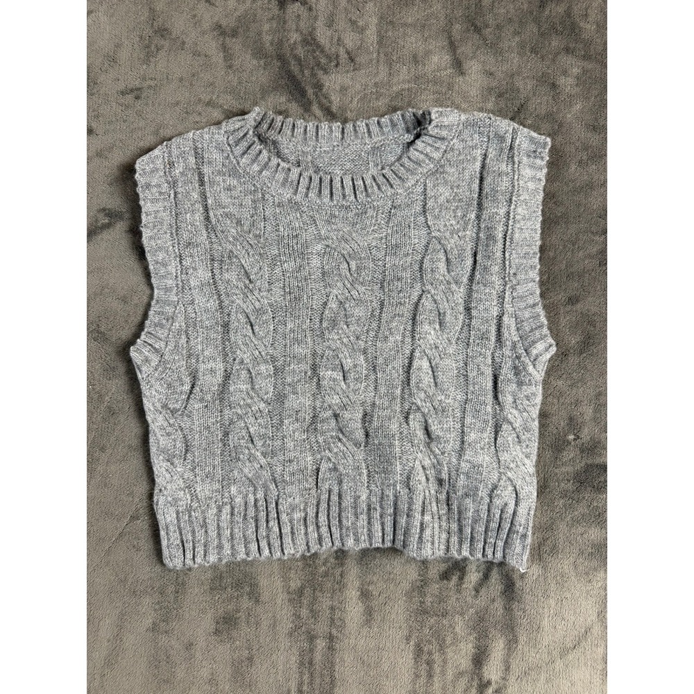 SHEIN Kids Gray Cable Knit Sweater Vest Crew Neck Size 7Y Heather Grey